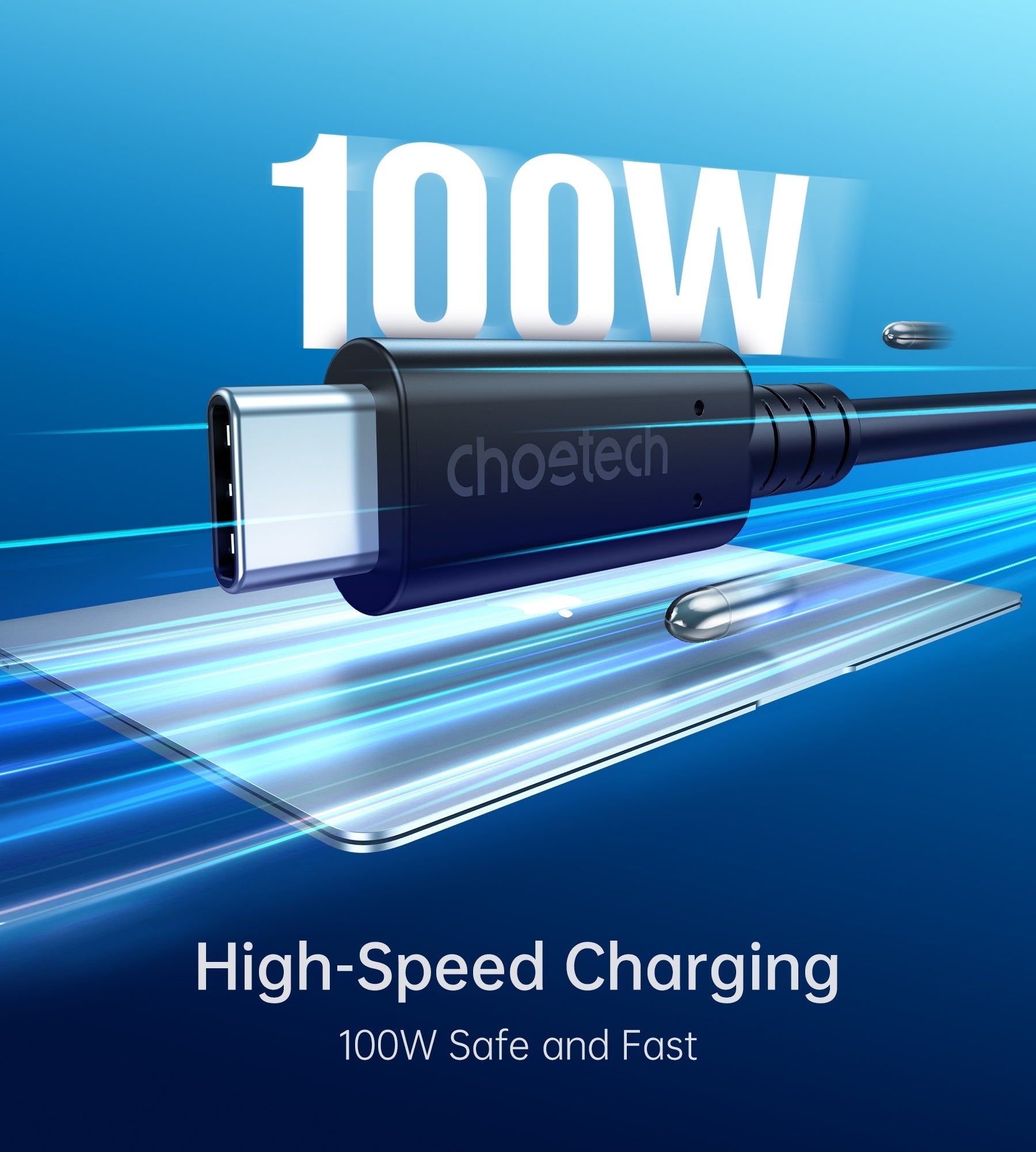 CHOETECH XCC-1028 USB-C to USB-C 100W cable, 0.8M length, designed for high-speed data transfer and power delivery.